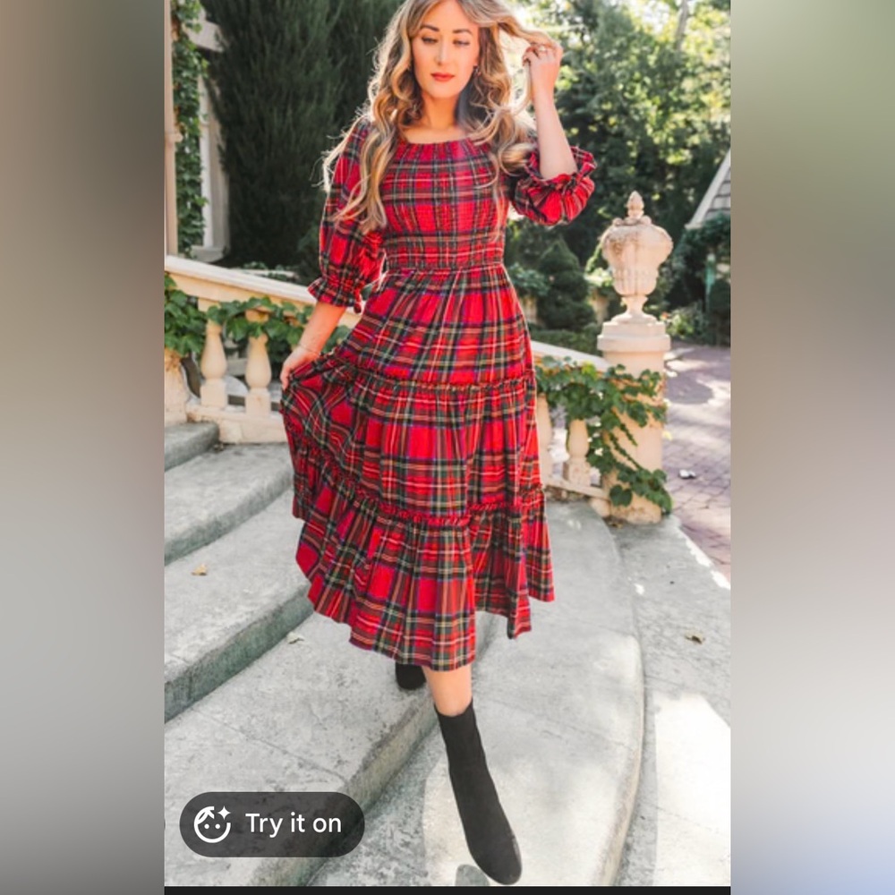Ivy City Co Red Plaid Madeline holiday dress
